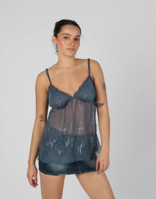 Vintage SiSi S cami in charcoal grey, 3 of 4