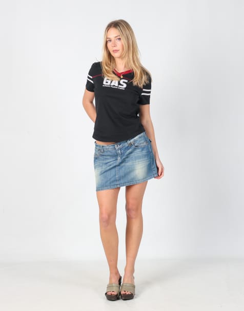 Vintage Sisley L denim mini skirt in blue - view 1