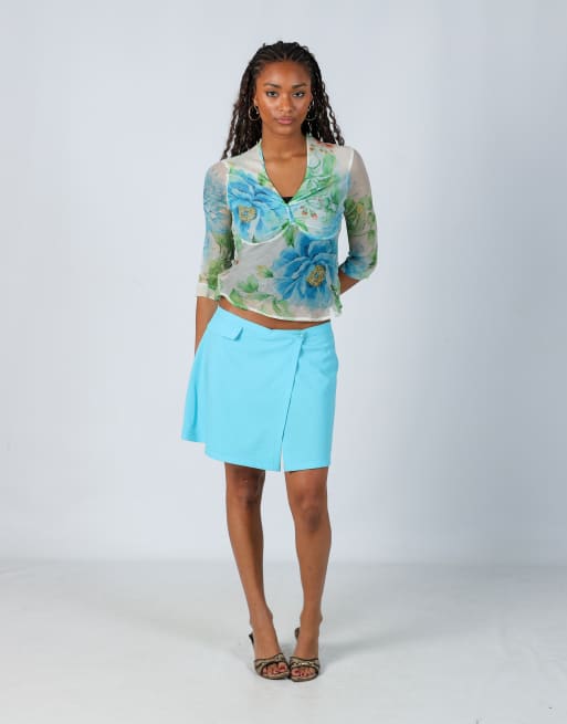 Vintage Sisley L woven mini skirt in turquoise