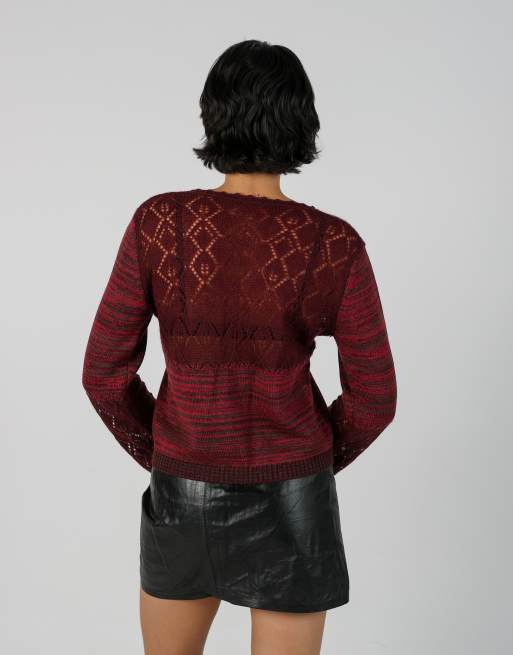 Vintage Sisley M cardigan in burgundy red, 2 of 4