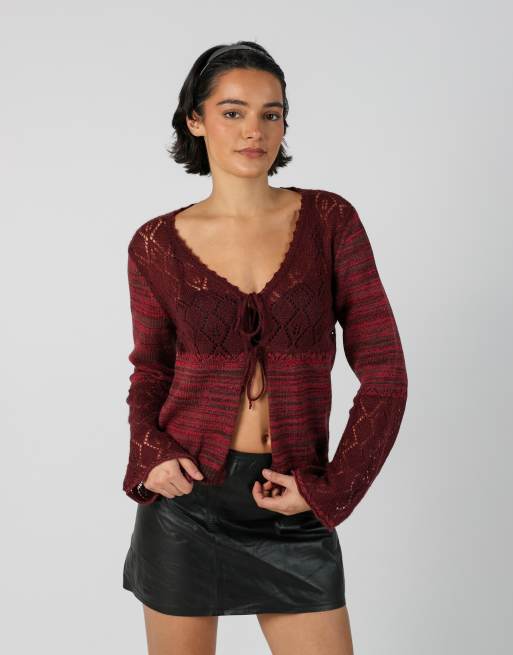 Vintage Sisley M cardigan in burgundy red, 3 of 4