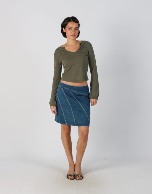 Vintage Sisley M denim midi skirt in blue, 1 of 4