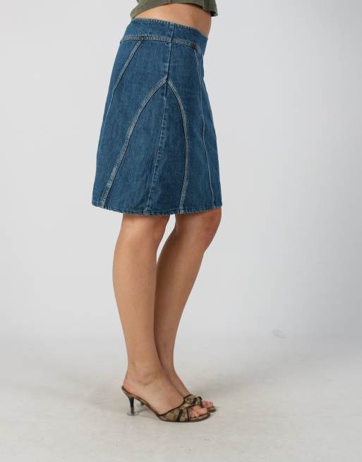 Vintage Sisley M denim midi skirt in blue, 2 of 4