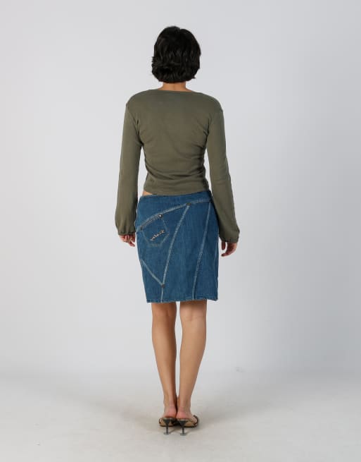 Vintage Sisley M denim midi skirt in blue, 3 of 4