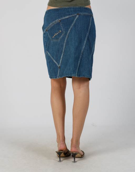 Vintage Sisley M denim midi skirt in blue, 4 of 4