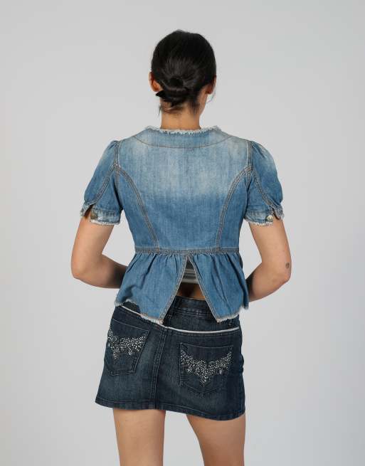 Vintage Sisley S denim jacket in light blue, 2 of 4