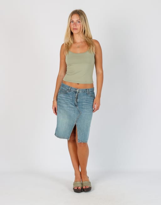 Vintage Sisley S denim midi skirt in light blue