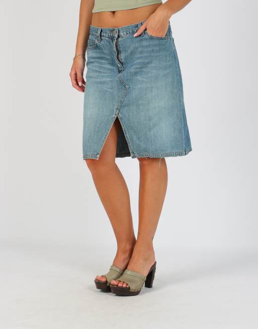 Vintage Sisley S denim midi skirt in light blue, 2 of 4