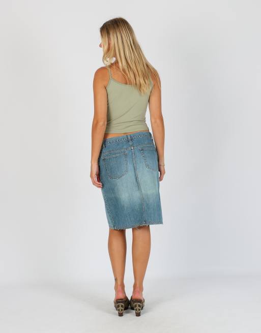 Vintage Sisley S denim midi skirt in light blue, 3 of 4