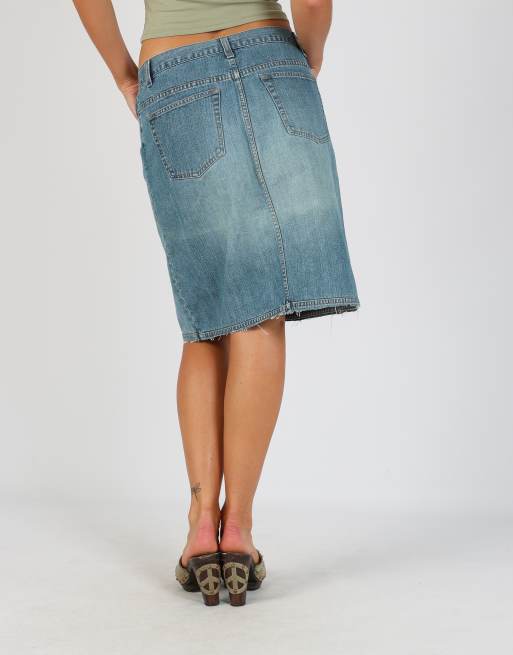 Vintage Sisley S denim midi skirt in light blue, 4 of 4