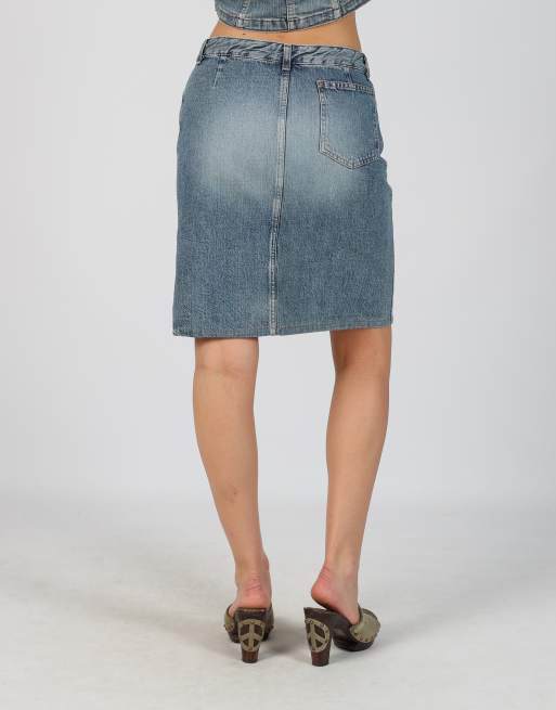 Vintage Sisley S denim midi skirt in light blue, 4 of 4