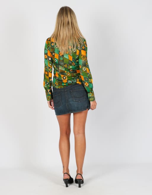Vintage Sisley S denim mini skirt in blue, 3 of 4