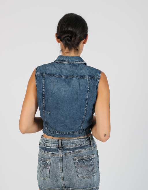 Vintage Sisley S denim waistcoat in blue, 2 of 4