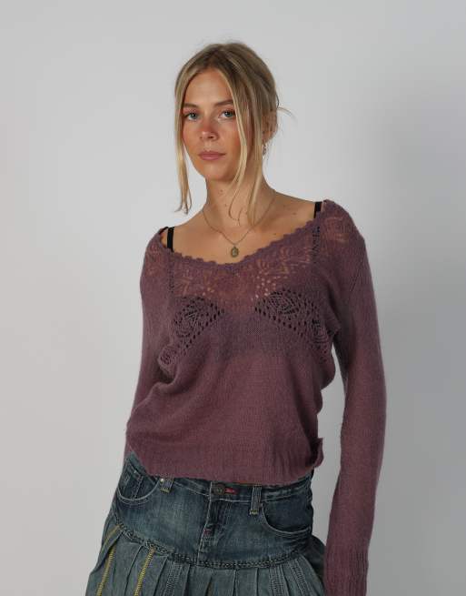 Vintage Sisley S knitted jumper in purple, 1 of 4