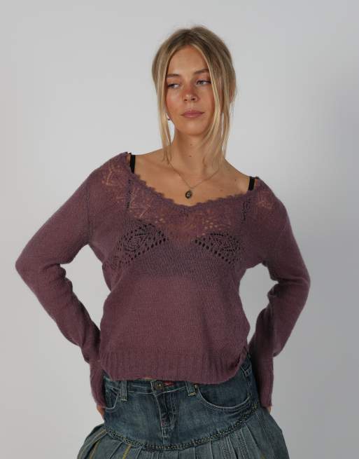 Vintage Sisley S knitted jumper in purple, 3 of 4
