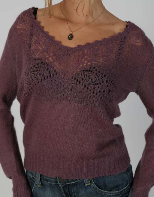 Vintage Sisley S knitted jumper in purple, 4 of 4