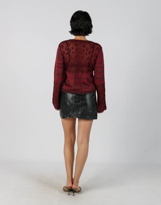 Vintage Sisley S leather mini skirt in black, 3 of 4