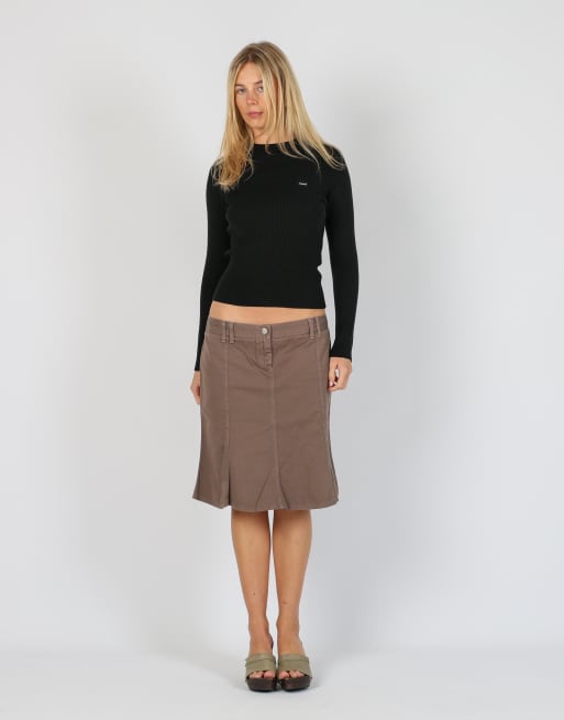 Vintage Sisley S woven midi skirt in brown