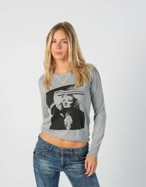 Vintage Sisley S woven top in light grey, 1 of 4