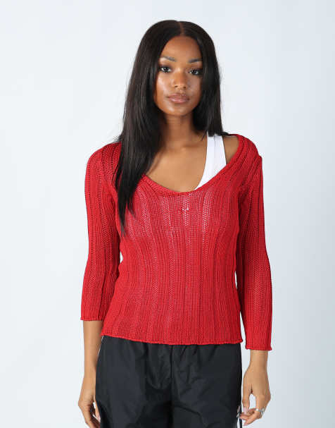 Vintage Siste's M knitted top in red - view 1