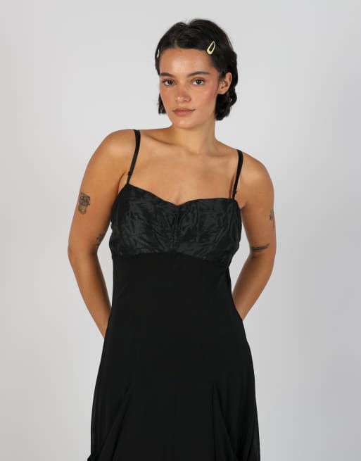 Vintage Siste's M woven midi dress in black, 4 of 4