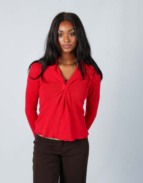 Vintage Siste's S knitted top in red - view 1