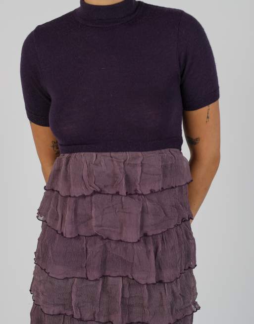 Vintage Siste's S woven midi dress in purple, 4 of 4