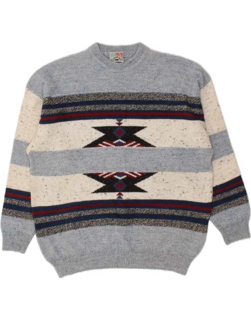 Vintage Size 2XL Colourblock Crew Neck Jumper Sweater in Blue