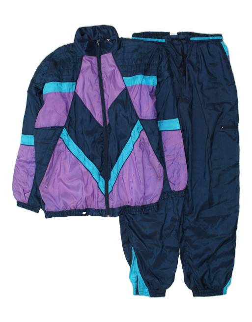 Vintage Size 2XL Colourblock Full Tracksuit in Navy Blue