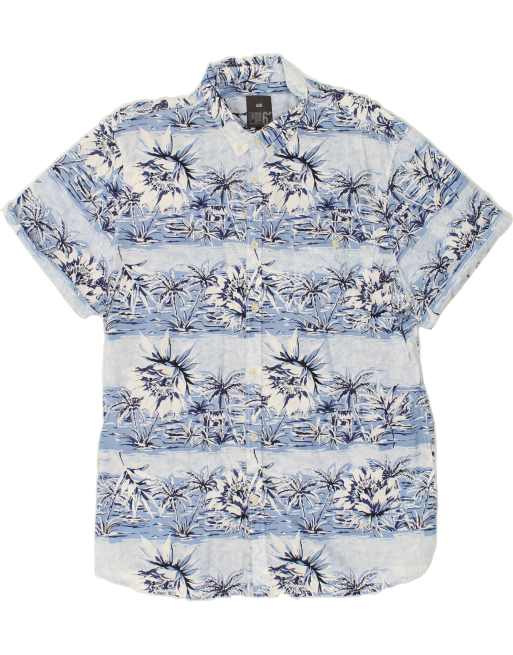 Vintage Size 2XL Floral Hawaiian Short Sleeve Shirt in Blue