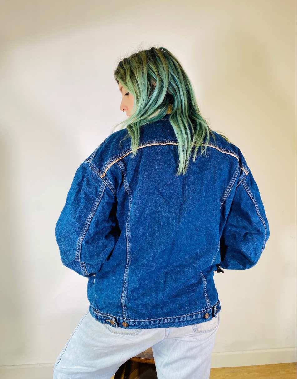 Vintage Size 2XL Industrial Shearling Oversized Denim Jacket in Blue 0
