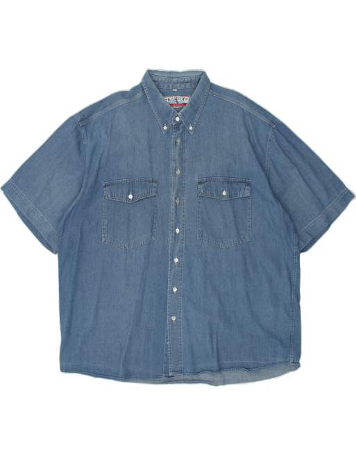 Vintage Size 2XL Short Sleeve Denim Shirt in Blue