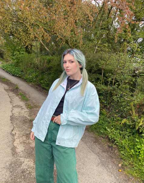 Vintage Size L 80s pastel green light weight cotton jacket - view 1