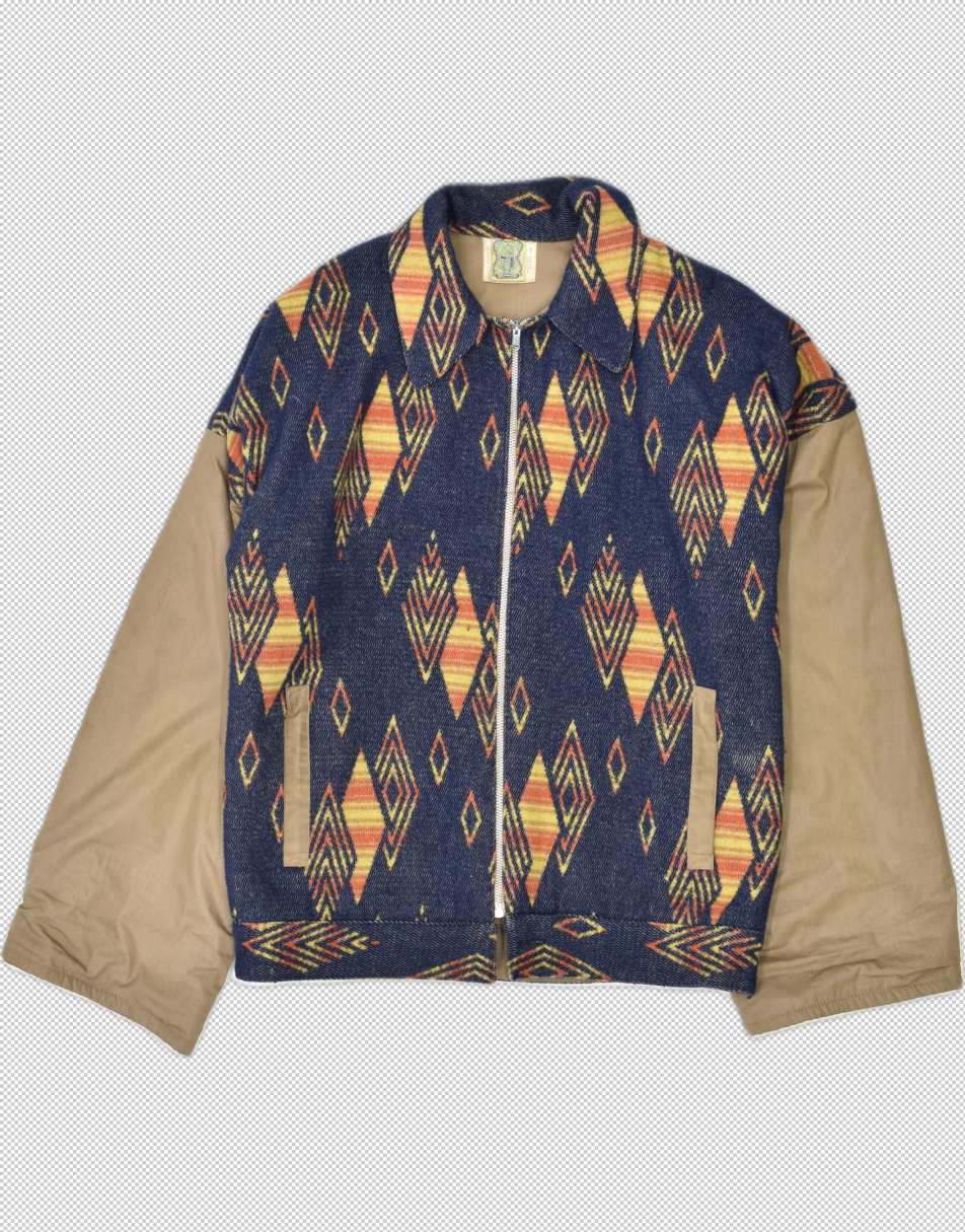 Vintage Size L 90s colourblock loose fit bomber jacket in navy blue