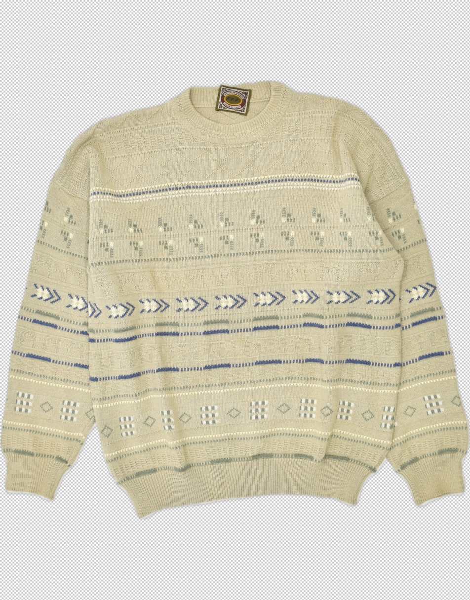 Vintage Size L 90s fair isle abstract crewneck jumper in beige