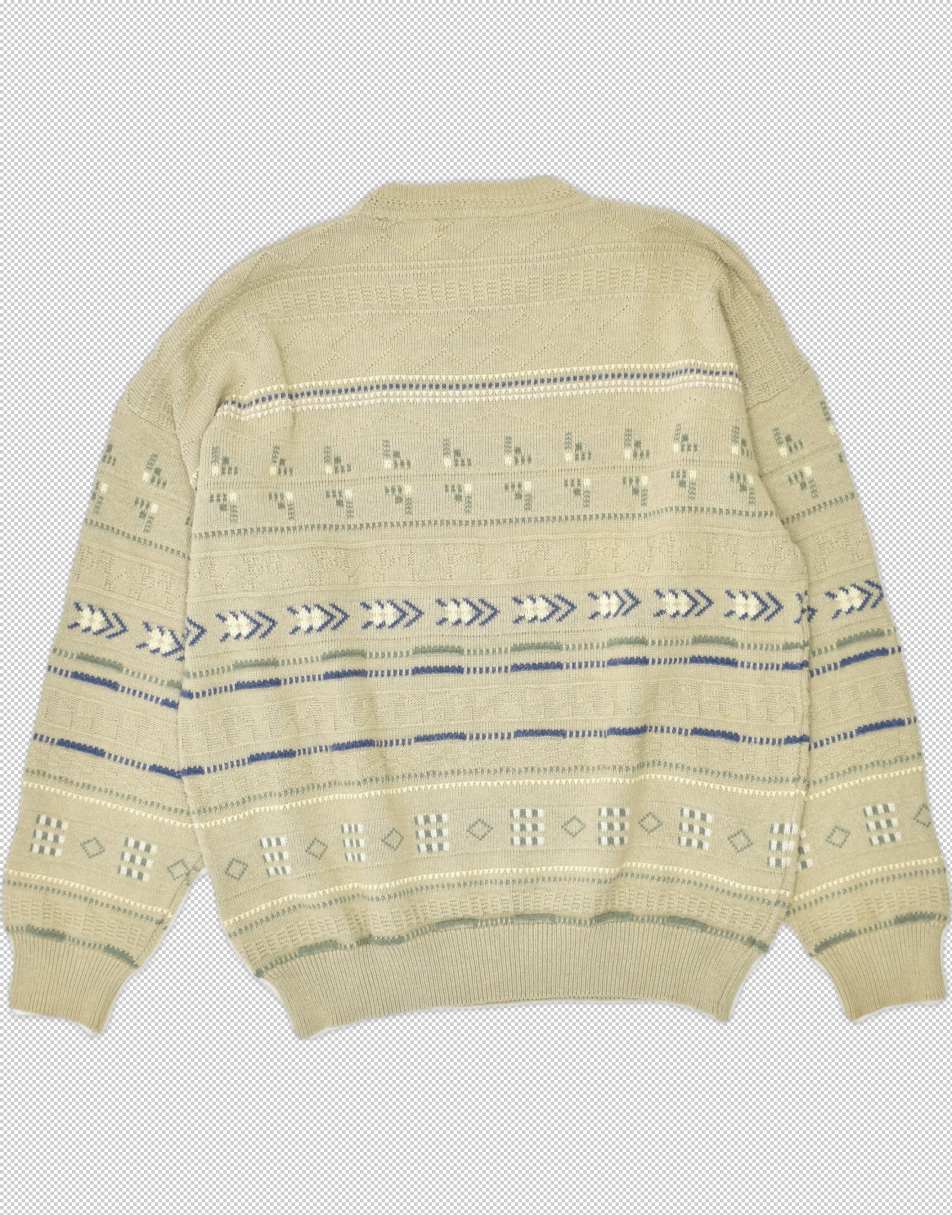 Vintage Size L 90s fair isle abstract crewneck jumper in beige 0