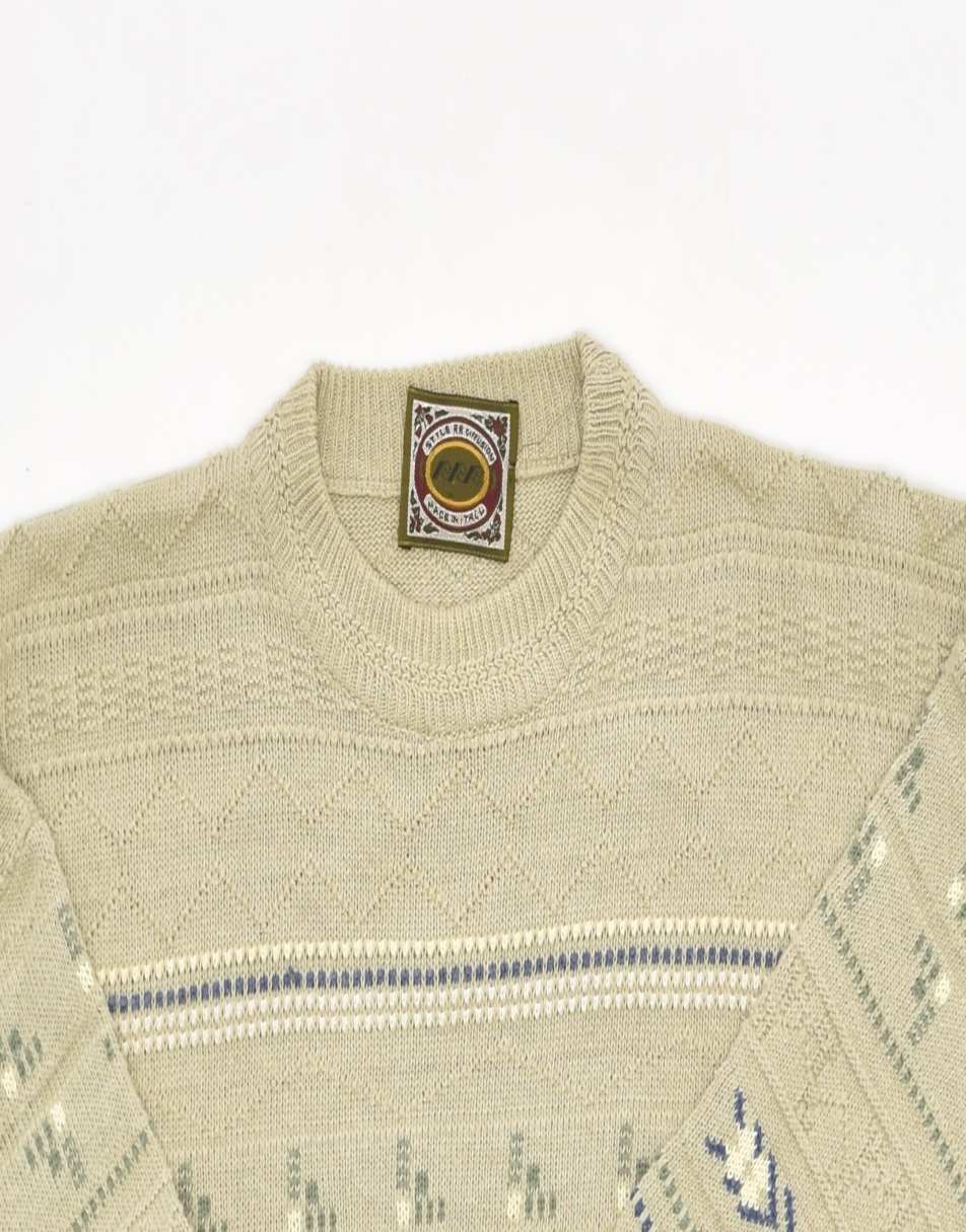 Vintage Size L 90s fair isle abstract crewneck jumper in beige 1