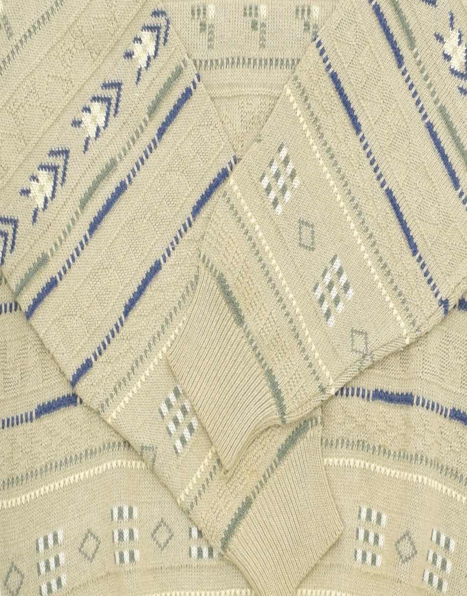Vintage Size L 90s fair isle abstract crewneck jumper in beige 2