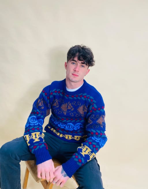 Vintage Size L Abstract Knit Jumper In Multi