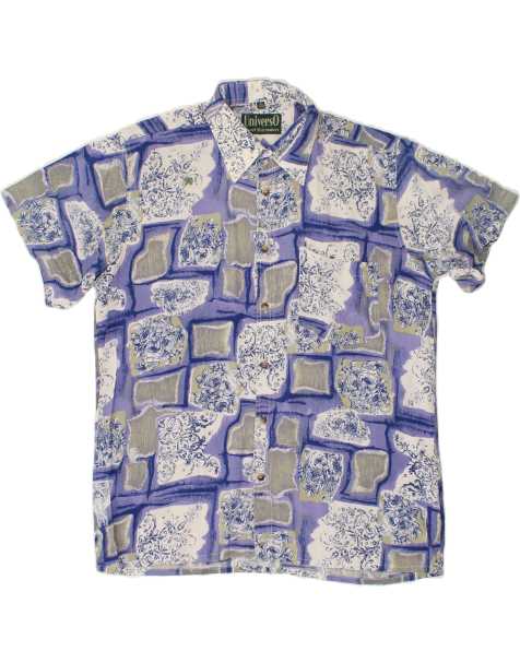 Vintage Size L Abstract Pattern Short Sleeve Shirt in Blue - view 1