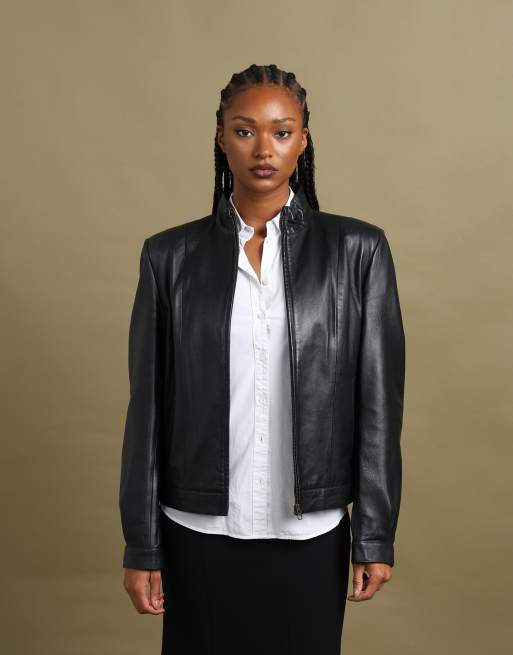 Vintage size L Aquascutum leather biker jacket in black, 2 of 7
