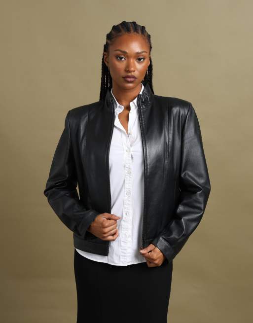 Vintage size L Aquascutum leather biker jacket in black, 4 of 7