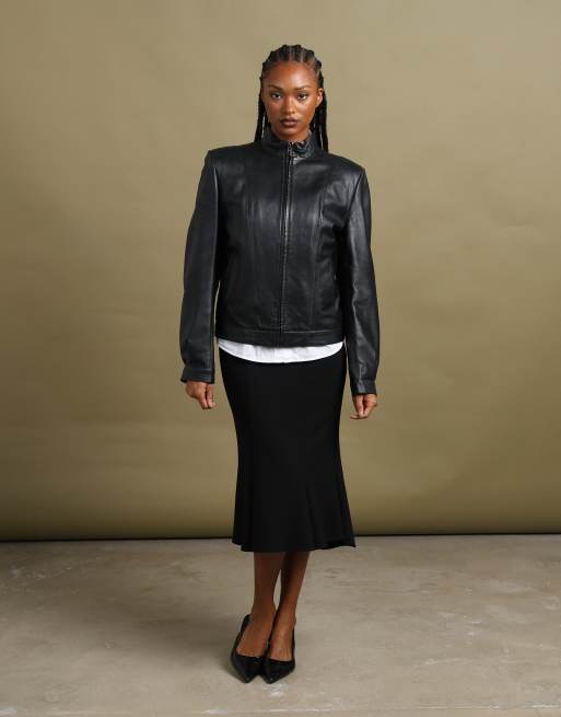 Vintage size L Aquascutum leather biker jacket in black, 5 of 7