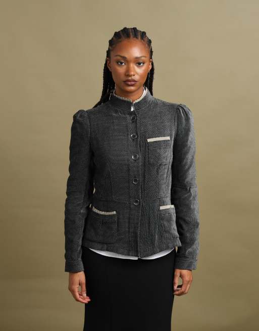 Vintage size L Armani Collezioni ruffle-trim blazer in grey, 1 of 7