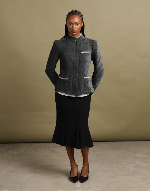 Vintage size L Armani Collezioni ruffle-trim blazer in grey, 2 of 7