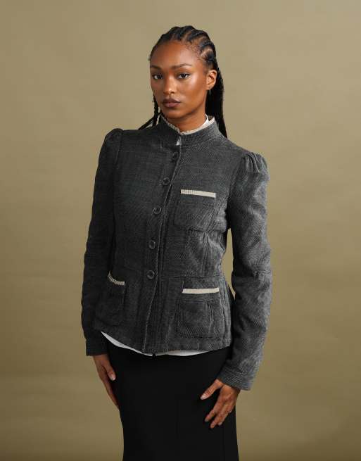 Vintage size L Armani Collezioni ruffle-trim blazer in grey, 5 of 7
