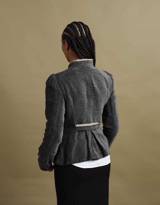 Vintage size L Armani Collezioni ruffle-trim blazer in grey, 6 of 7