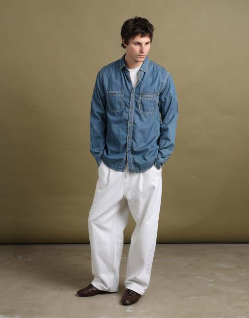 Vintage size L Armani Jeans denim shirt in mid blue, 2 of 7