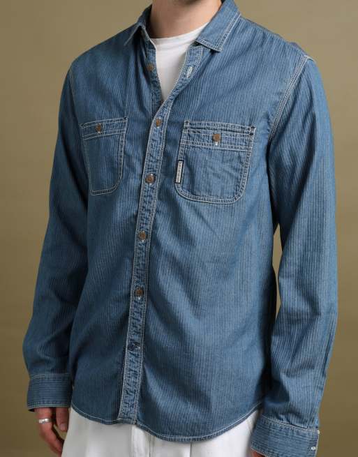 Vintage size L Armani Jeans denim shirt in mid blue, 3 of 7