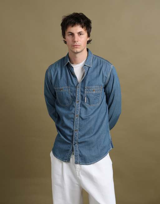 Vintage size L Armani Jeans denim shirt in mid blue, 4 of 7